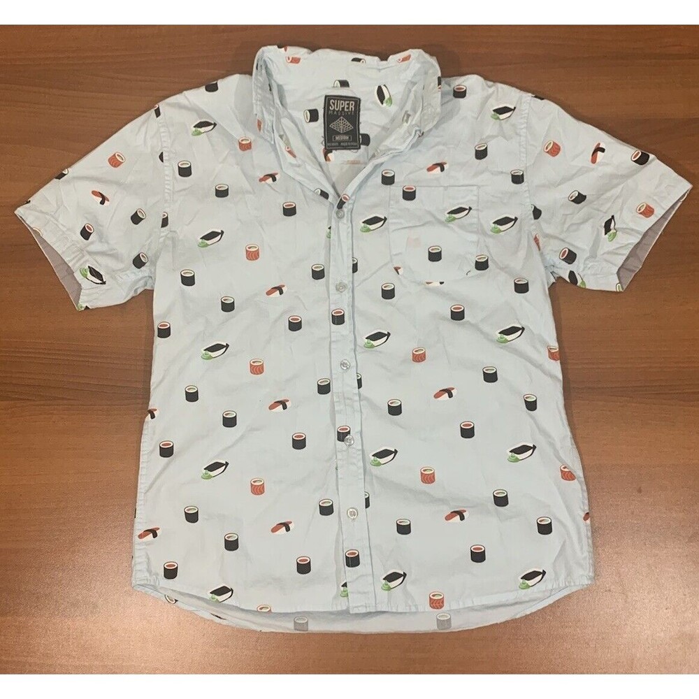 Super Massive Shirt Men’s Medium Sushi All Over Print Button Up Short Sleeve